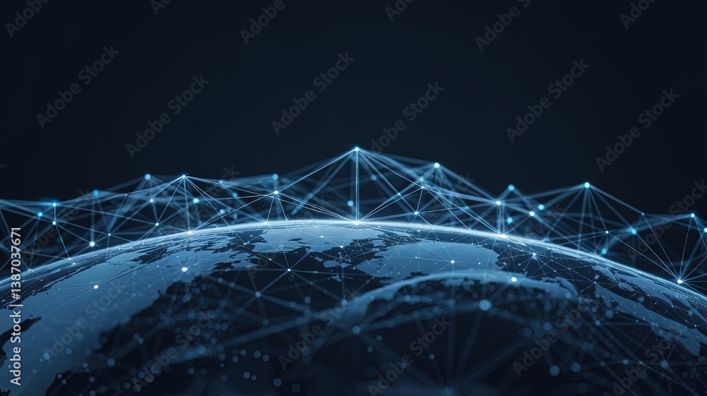 Aufkleber global digital connectivity: a mesmerizing depiction of a digital network overlaid on a global map, 