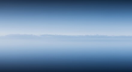 Fototapeta premium Serene dawn over a misty lake, a tranquil landscape bathed in soft blue hues and subtle light gradients.