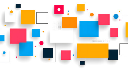 Bright geometric seamless pattern with colorful squares and rectangles isolated on white background	