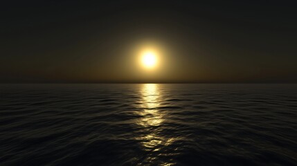 Obraz premium A serene sunset illuminating the ocean with golden reflections on the water.