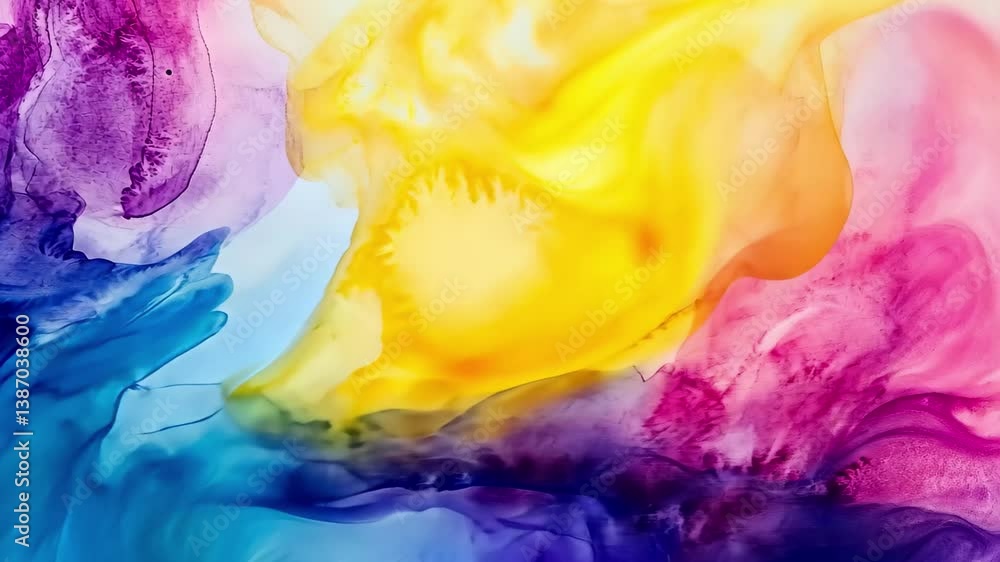 Poster dynamic colorful watercolor abstract design with swirling patterns and vibrant hues across the canva