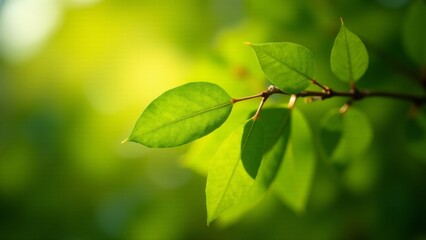 Fototapeta premium Fresh Green Leaves, Branch, Sunlight