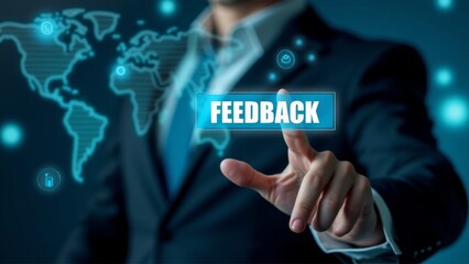 Businessman Pointing At Feedback Button