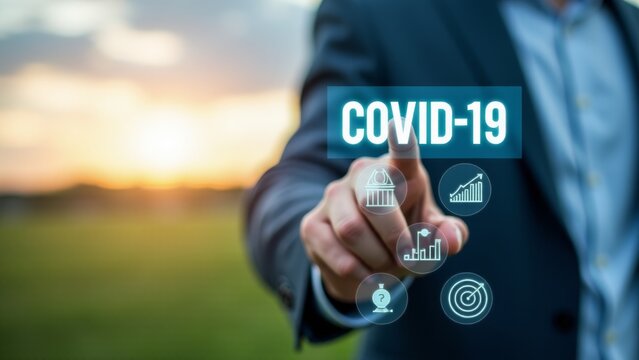 Man Touching COVID-19 Business Impact Display