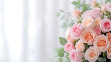 Obraz premium Beautiful bouquet of pastel pink and peach roses