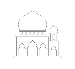 Modern Minimalist Mosque Outline with Domes and Minarets for Islamic Backgrounds and Themes.