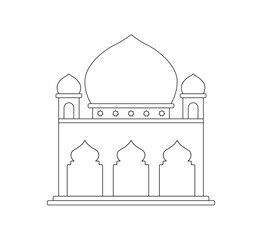 Modern Minimalist Mosque Outline with Domes and Minarets for Islamic Backgrounds and Themes.