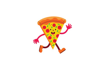 Joyful Cartoon Pizza Slice Character Running: Fun Food Illustration for Menus, Recipes, and Children's Content