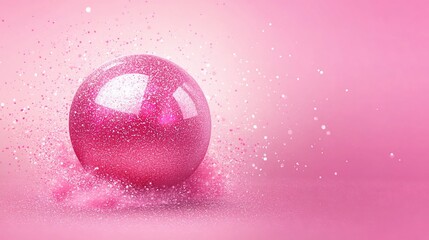 Pink Glittering Sphere in Sparkling Dust Cloud