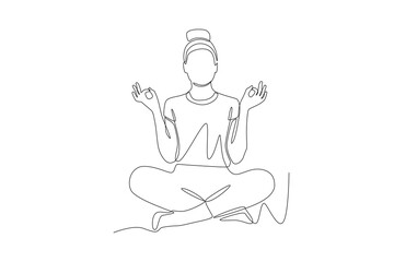 Woman meditating. Meditation concept one-line drawing