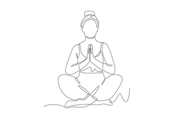 Woman meditating. Meditation concept one-line drawing