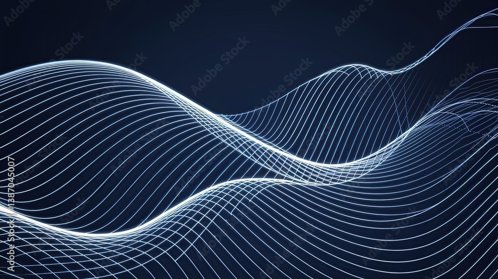 Poster abstract data flow visualization: captivating, abstract illustration of flowing data, with dynamic w