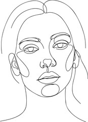 woman face continuous single line art drawing sketch on white background