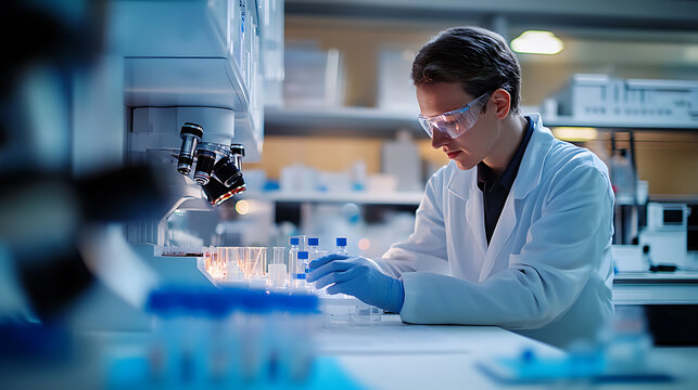 A biochemist developing targeted drug delivery systems for cancer treatment, high-tech lab with real-time drug interaction testing and molecular simulation, Scientific style