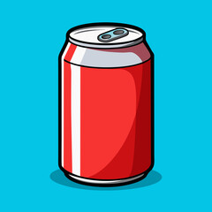 A vibrant red soda can, ready to quench your thirst on a hot summer day, against a bright blue backdrop with bold outlines and a pop art feel.