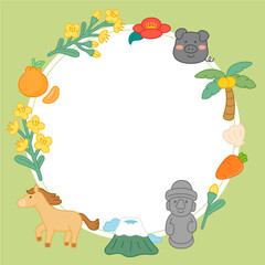 Cute Jeju Island Themed Frame with Hallabong, Dolhareubang and Flowers