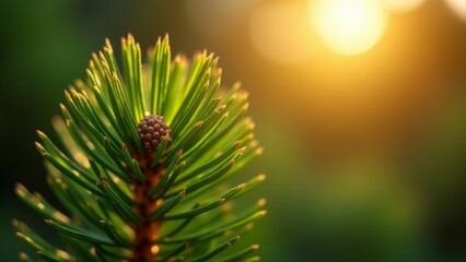 Close-Up Green Pine Branch With Bud