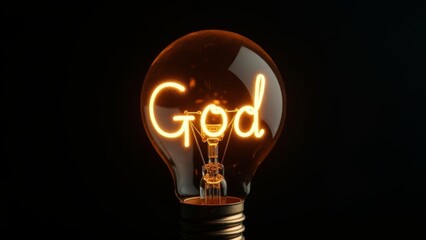 God Lightbulb Shining In Darkness