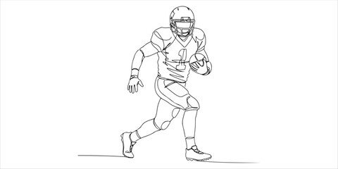american football player continuous single line art drawing sketch on white background