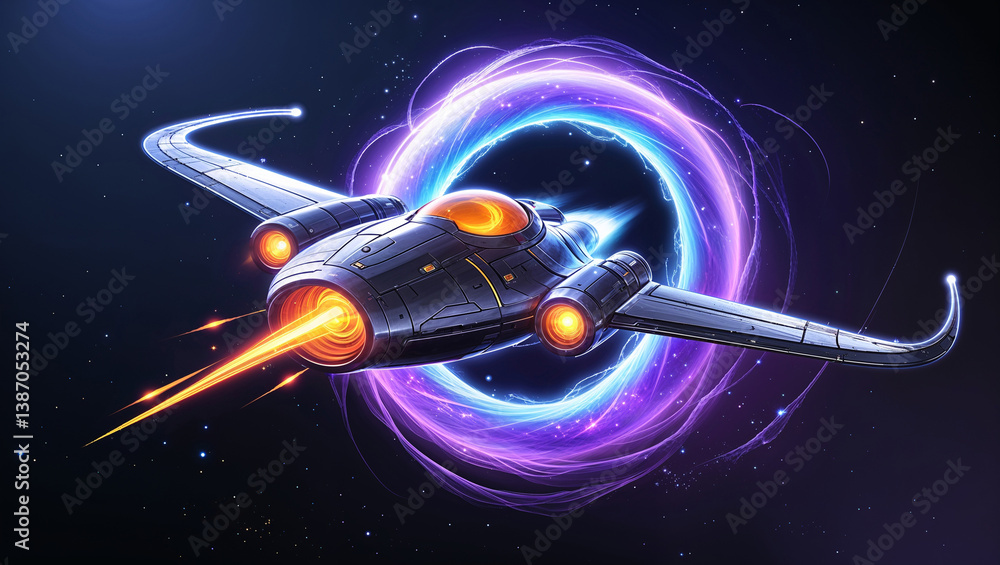 Aufkleber spaceship flying through a space portal in outer space exploration adventure