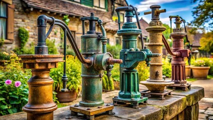 Fototapeta premium Antique Water Pumps for Sale - Vintage Pumps - Outdoor Water Features