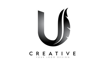 U feather Letter Logo. Creative icon of letter U alphabet concept Vector