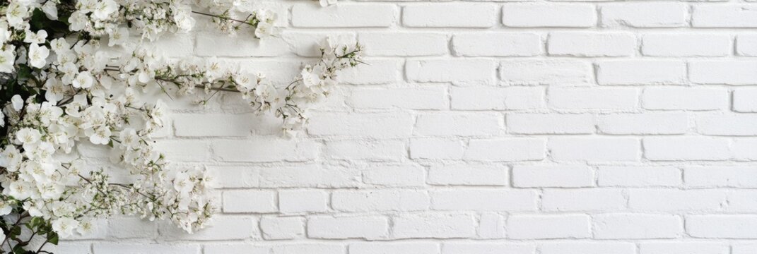 Fototapeta White Blossoms Adorn White Brick