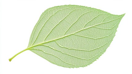 Single Green Leaf with Veins Isolated on White Background