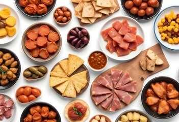 Obraz premium Traditional spanish tapas on white background