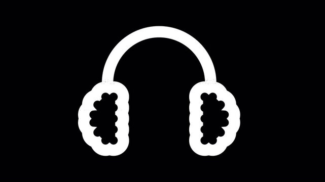 Icon ear muffs is distorted. Glitch. Noise, chromatic aberration, geometric distortion. Transparent background, looped. In-Out looped. Alpha BW at the end