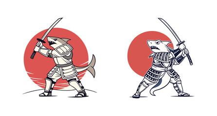Shark Samurai with Katana, a Bold Graphic Design