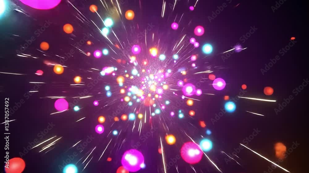 Poster vibrant abstract background with colorful orbs and light streaks, creating depth and motion in dynam