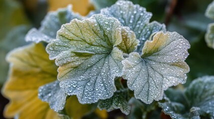 Dewy Leaves Glimmering in Morning Light with Vibrant Green Hues