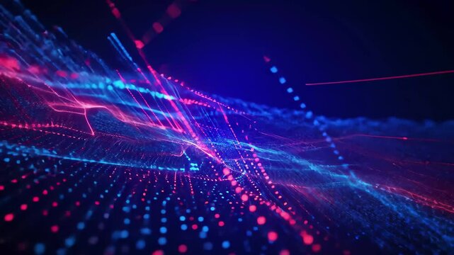 Vibrant abstract digital background featuring glowing binary code in shades of blue and red, Abstract digital background with glowing binary code in blue and red
