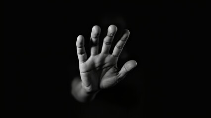 Fototapeta premium Open Human Hand Emerging From Darkness