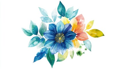 Obraz premium Vibrant Watercolor Floral Arrangement with Colorful Leaves