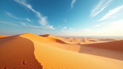 Sahara Desert Sand Dunes Under Blue Sky