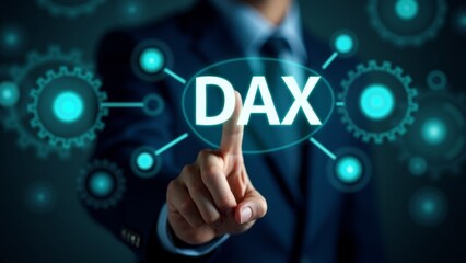 Fototapeta premium Man Touching 'DAX' Button on Screen