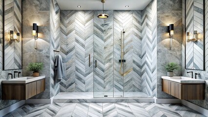 Marble Herringbone Shower Design Ideas
