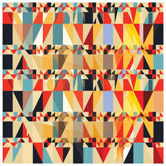 Fototapeta premium A vibrant geometric pattern composed of colorful triangles and shapes, arranged in a striking grid layout, it could be used as a wallpaper, fabric design, pillow cover and bag