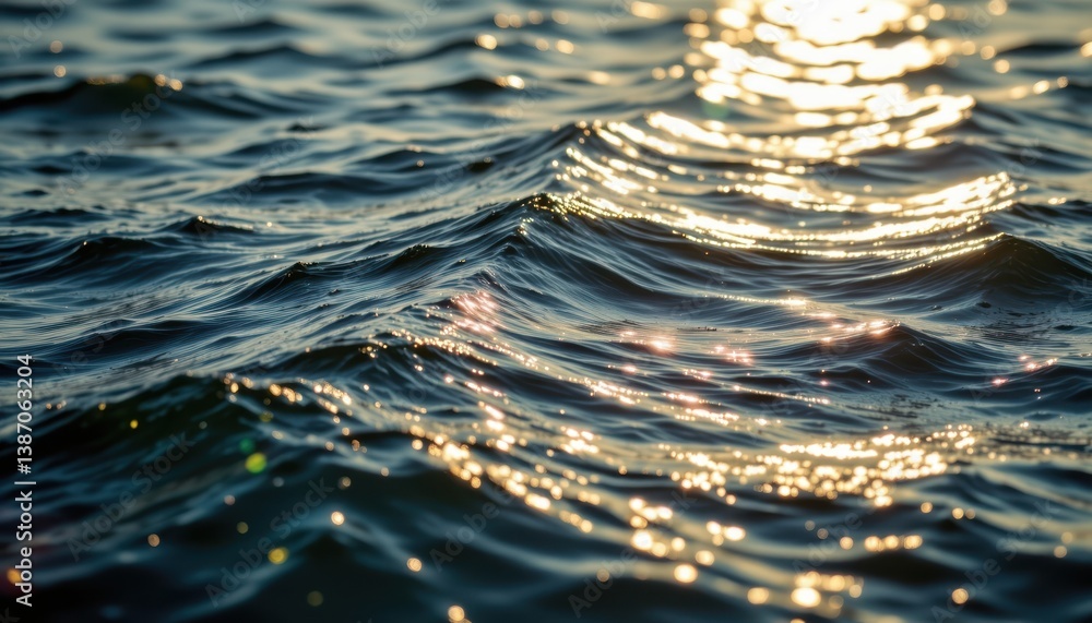 Poster shimmering ocean surface depict the abstract reflection of sunlight on the surface of the ocean, foc