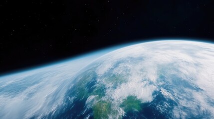 Obraz premium A high-resolution image shows Earth from space. The planets curvature is prominent, with a mix of land and clouds visible. The composition focuses on the Earths beauty. The image is well-lit, with d