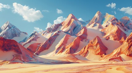 A surreal alien desert with multi-colored sand dunes and peculiar rock formations.