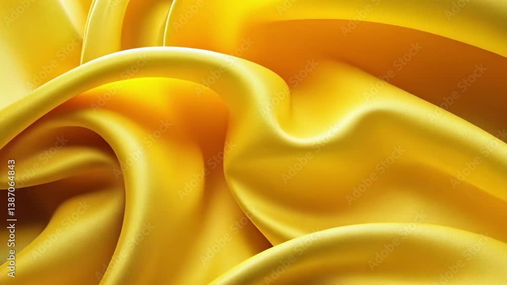 Poster flowing yellow fabric creates a vibrant display of light and motion in a dynamic setting, abstract y