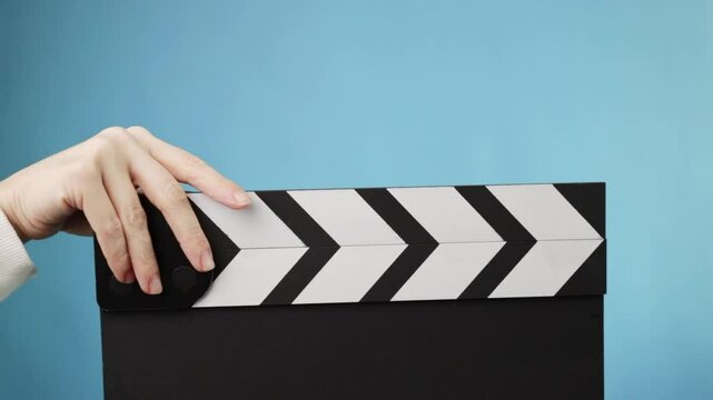 Closeup of a motion picture scene, film crew using a movie board for a take in Hollywood