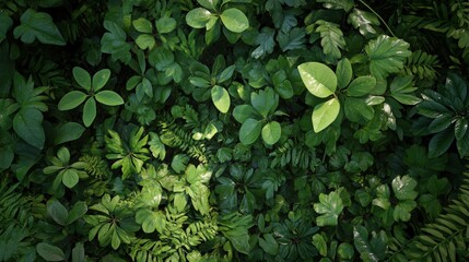 Lush Greenery with Diverse Leaves in a Natural Forest Setting