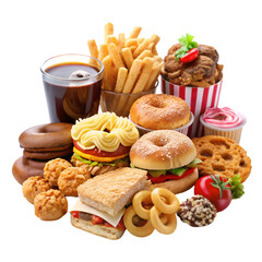 All Fast Food collection set isolated on a white background Fried chicken fries pizza etc
