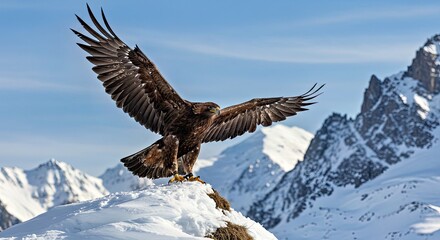 Obraz premium A Majestic Eagle Soaring Above a Mountain Ridge