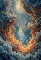 Obraz premium vibrant cosmic nebula illustration with blue, orange, and yellow hues