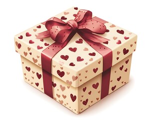 Gift Box, Hearts, Ribbon, White Background